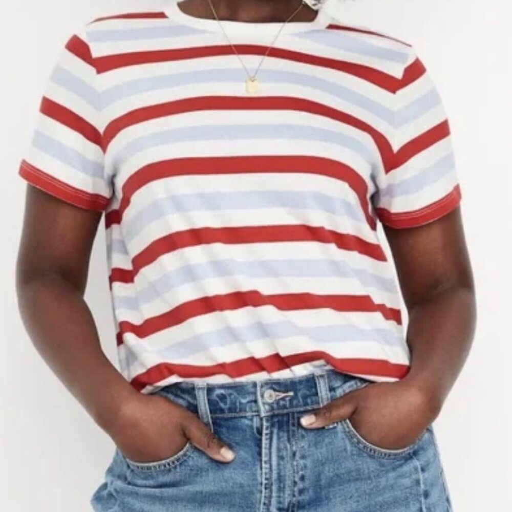 NWT EveryWear Crew-Neck Striped T-Shirt XXL Red, Blue Stripe